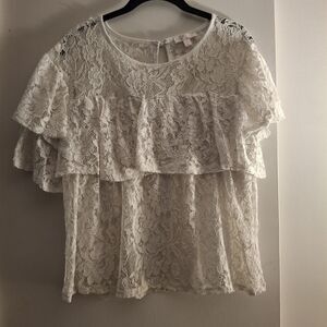 Lauren Conrad Marshmallow Tiered Ruffle Lace Women's Peplum Top